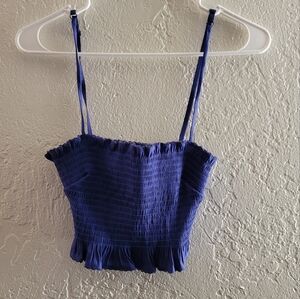 Bebe Smocked Linen Peplum Top Size XXS NWT